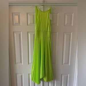 A.L.C. Renzo II Asymmetric Pleated Midi Dress in color Green Kick, Size 4.